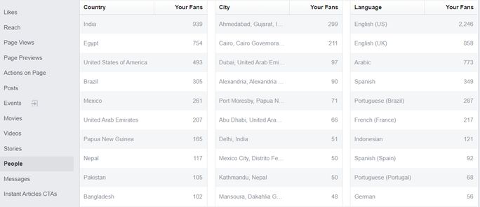 Facebook Location And Language metrics