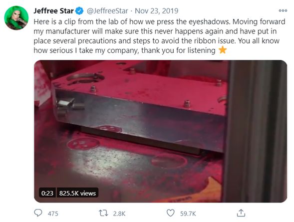 Jeffree Star Troll response of video on twitter