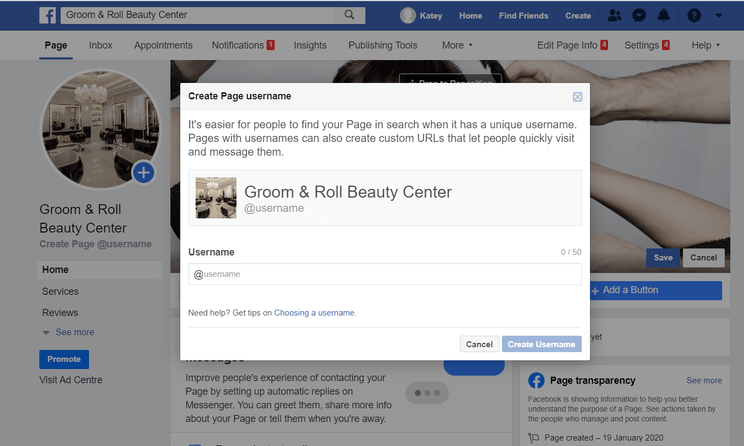 Create Page Username Create Page Username