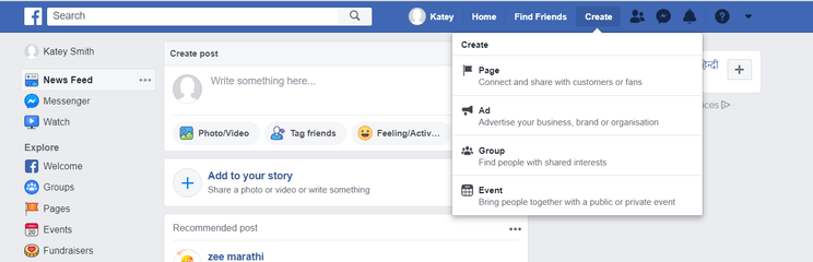 Facebook Create Button Facebook Create Button