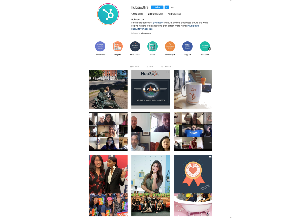 hubspot life intagram account example