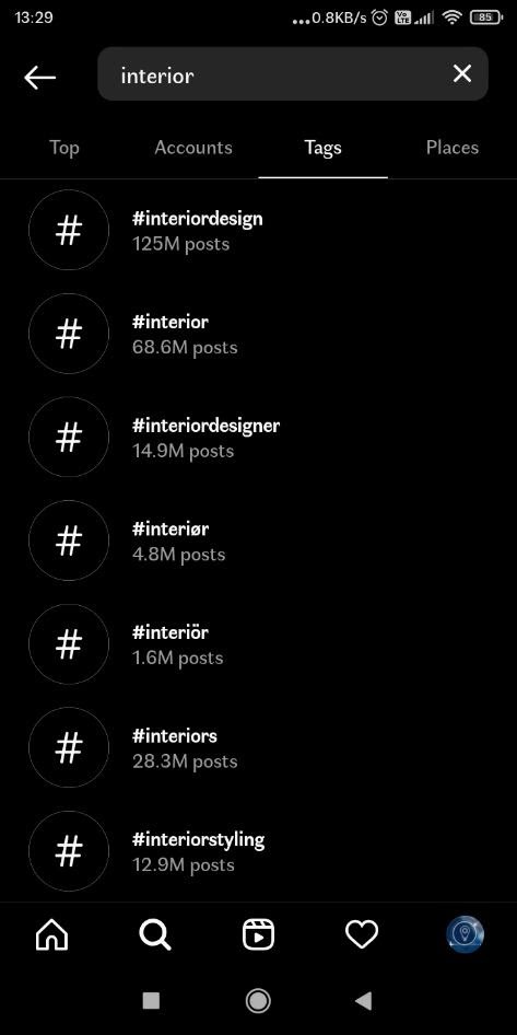 Interior hashtags for Instagram