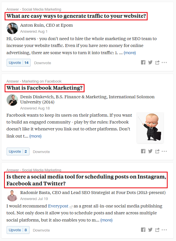 Queries on Quora that user put to discussion in Linkedin group