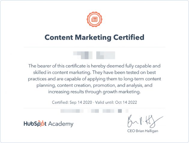 HubSpot Content Marketing Certification