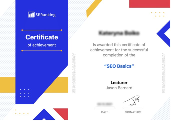 SE Ranking Academy Certificate