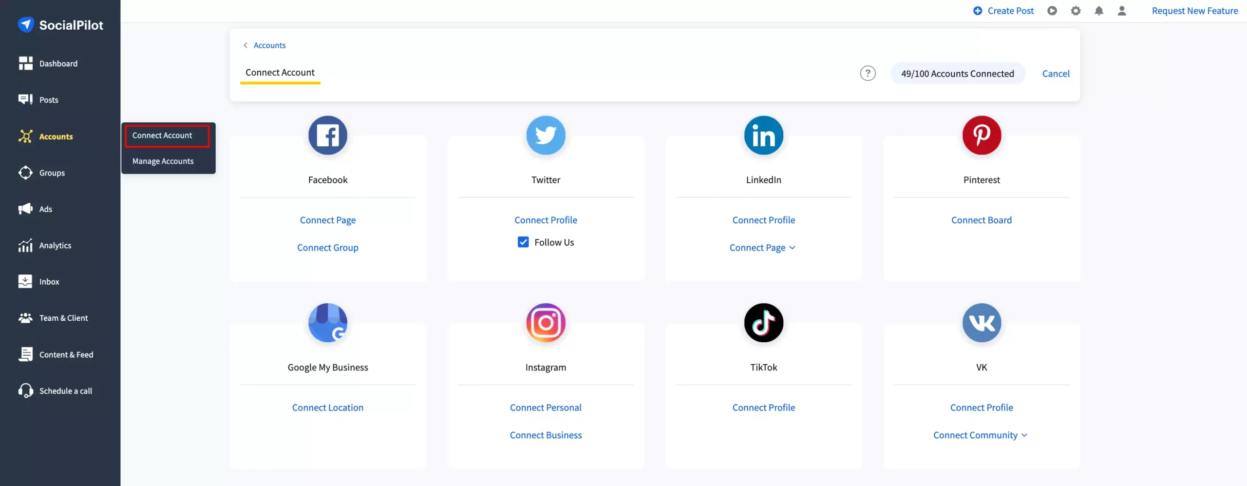 SocialPilot connect accounts
