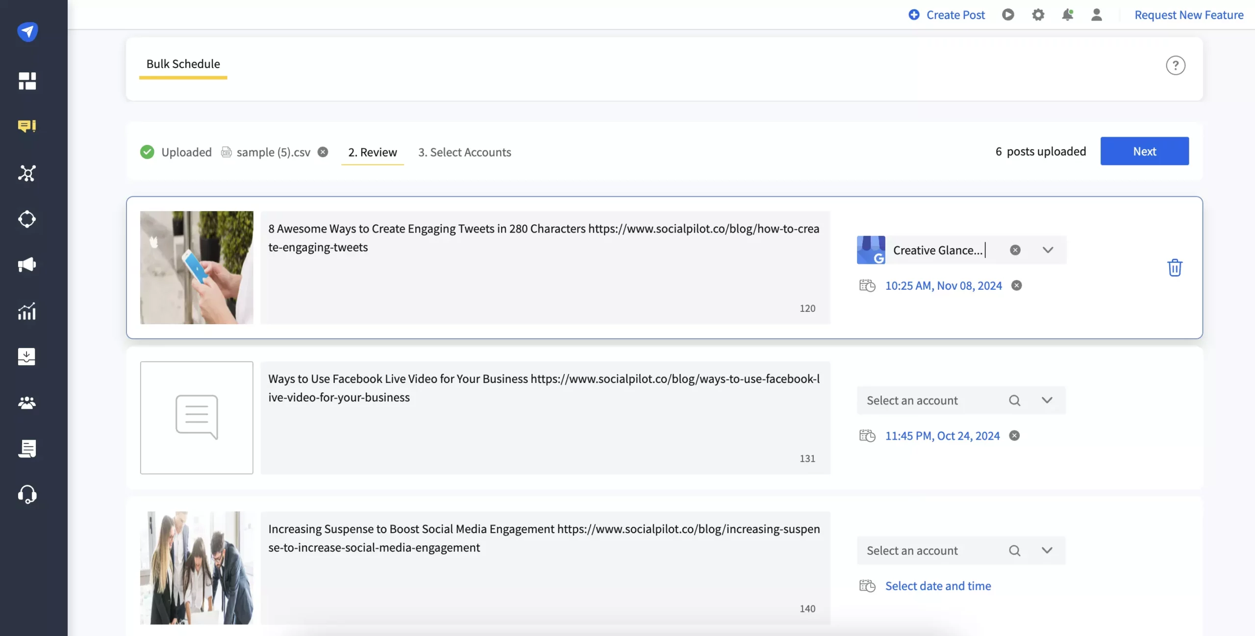 SocialPilot bulk scheduling