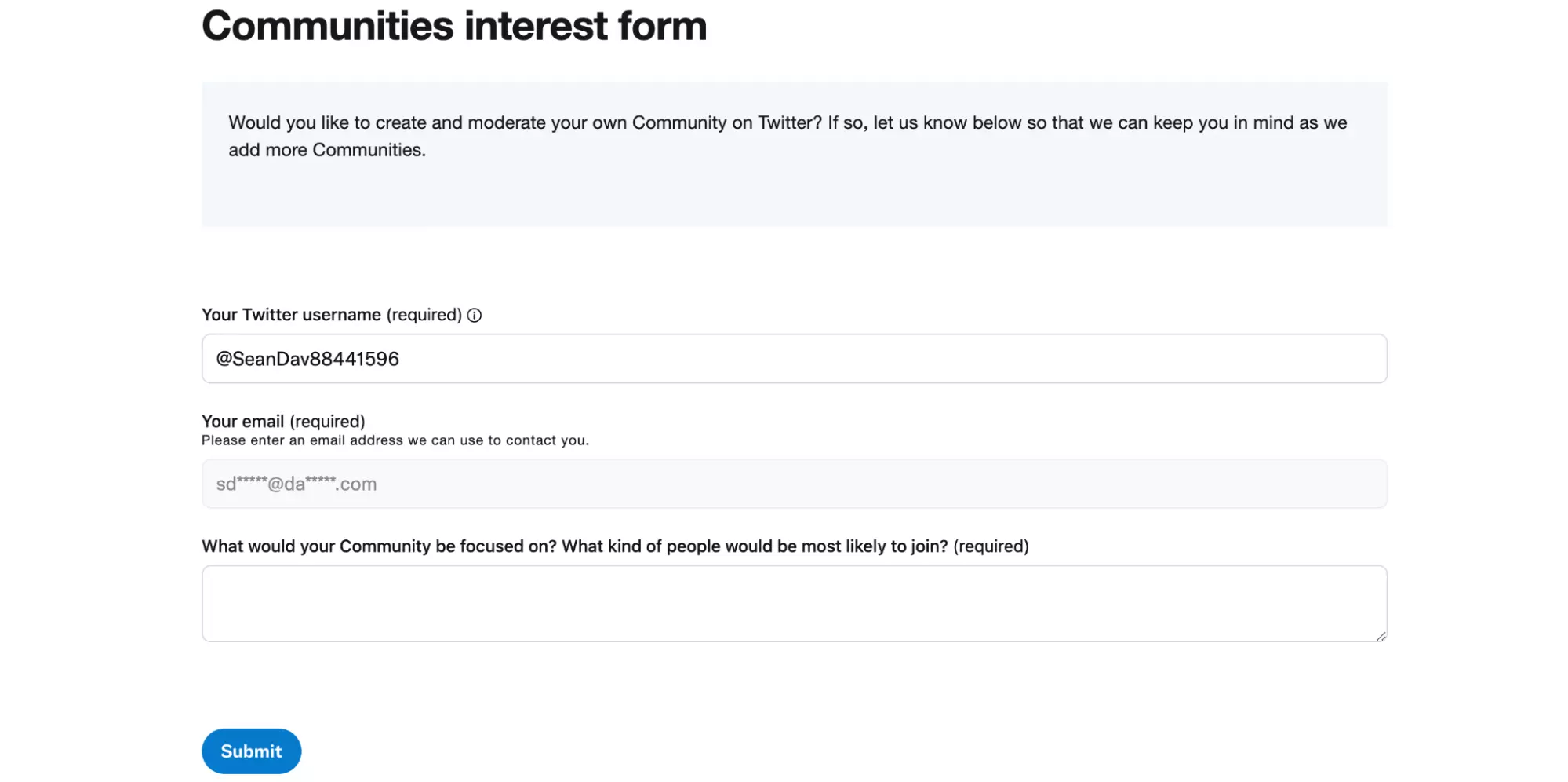 communities interest form