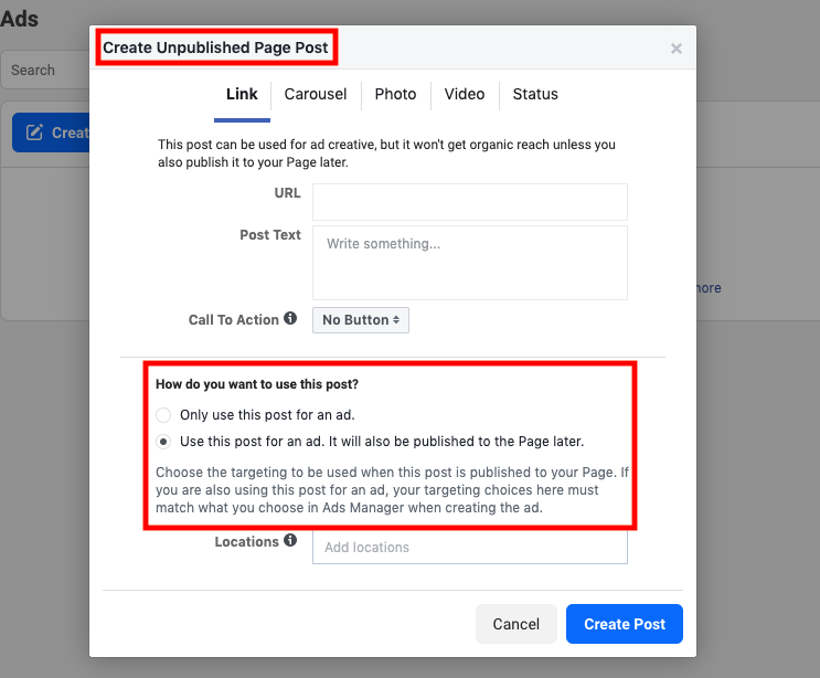 Create Unpublished Page Post Create Unpublished Page Post