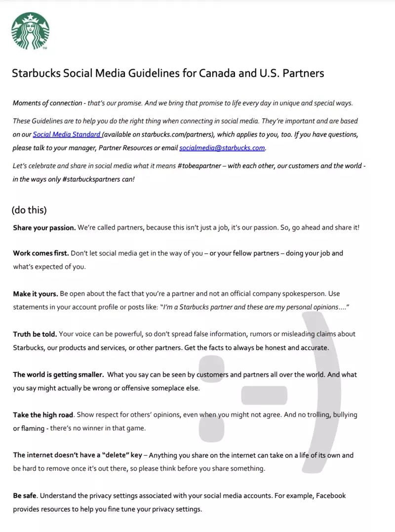 starbucks social media guidelines starbucks social media guidelines