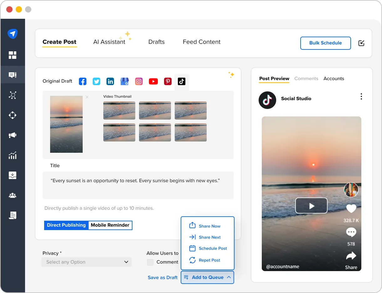 SocialPilot's TikTok scheduler