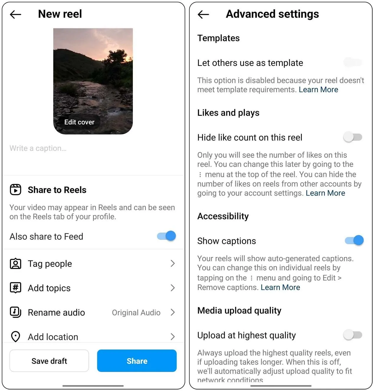 Adding Captions and Advanced Settings