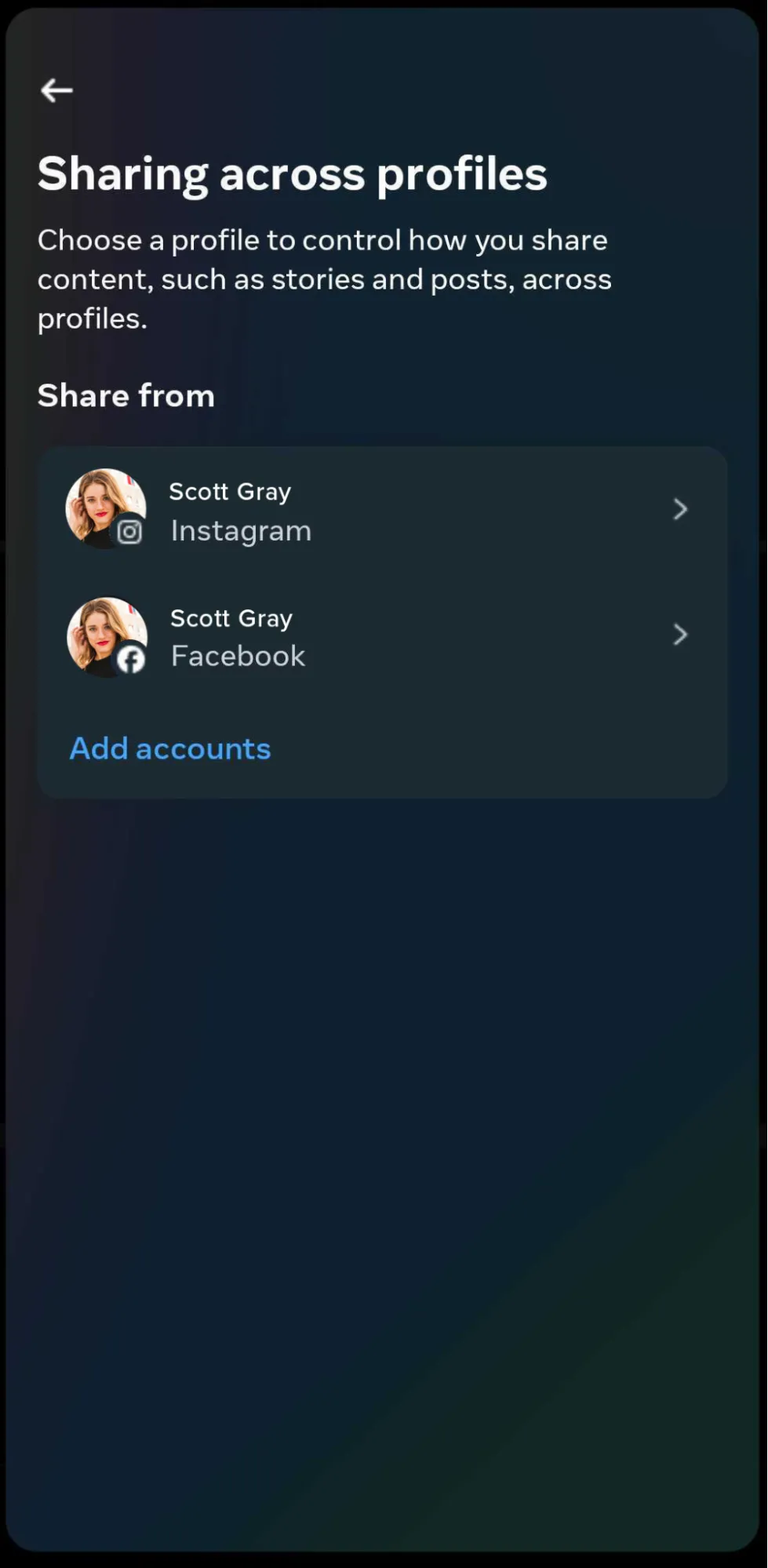 select your Instagram account