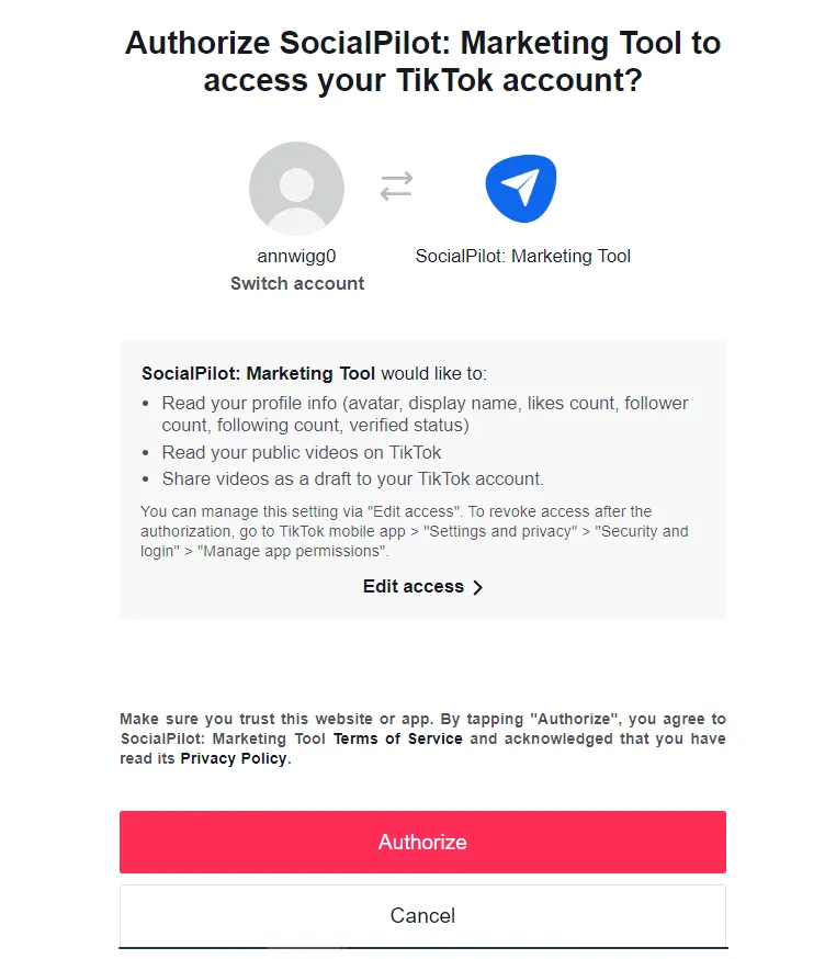 Marketing Tool to access your TikTok account