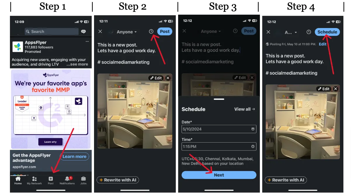 Schedule using LinkedIn Mobile App