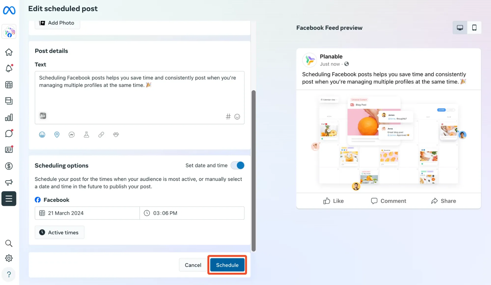 Choose a new date and time for your post