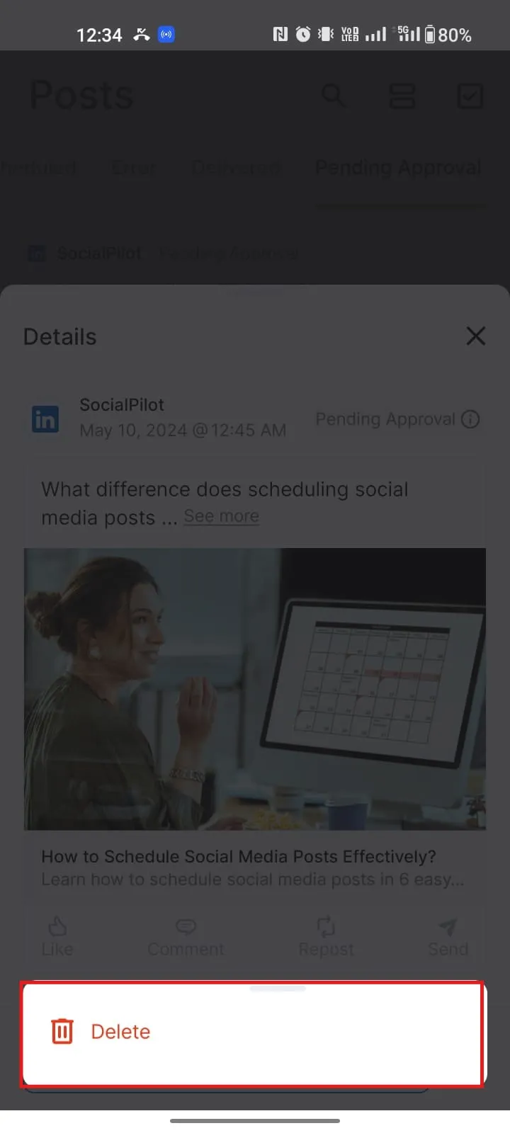 Click on Delete button