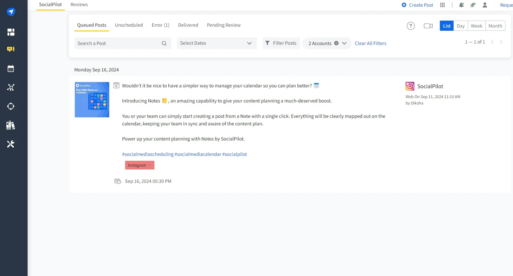 Open SocialPilot and locate the queued posts