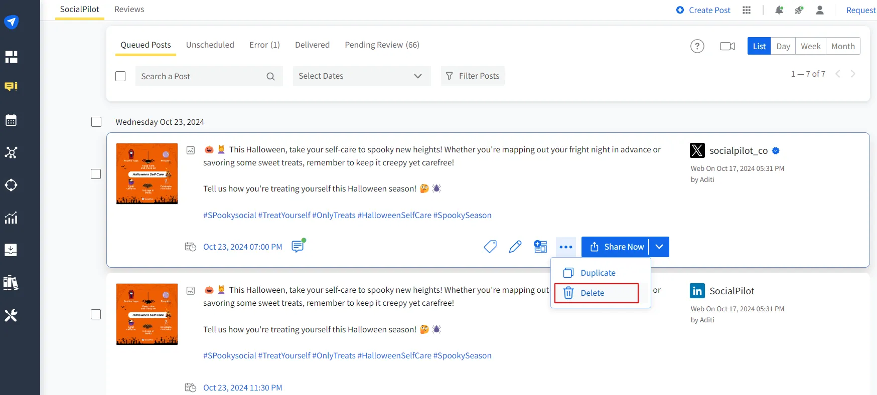 Delete Scheduled YouTube Shorts on SocialPilot