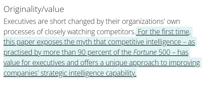 50% of Fortune 500 companies conduct competitor analysis
