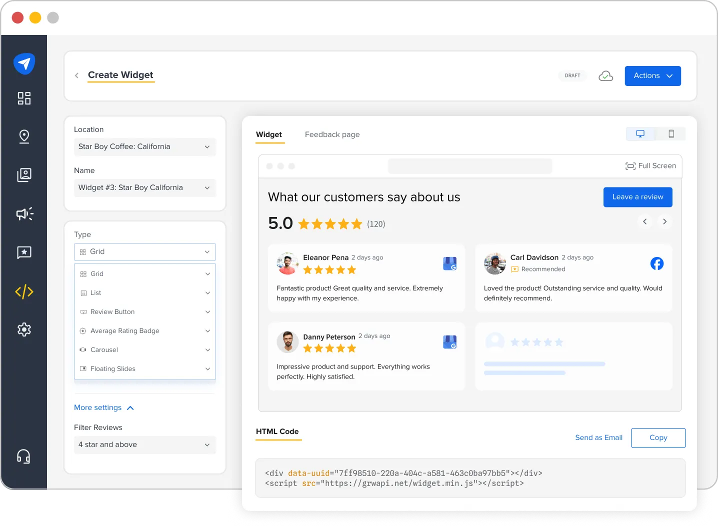 SocialPilot Reviews Create Widget Screen
