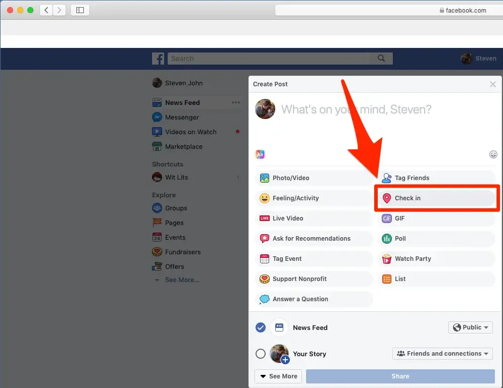 Business check-ins on Facebook