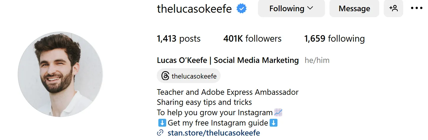 Instagram profile example