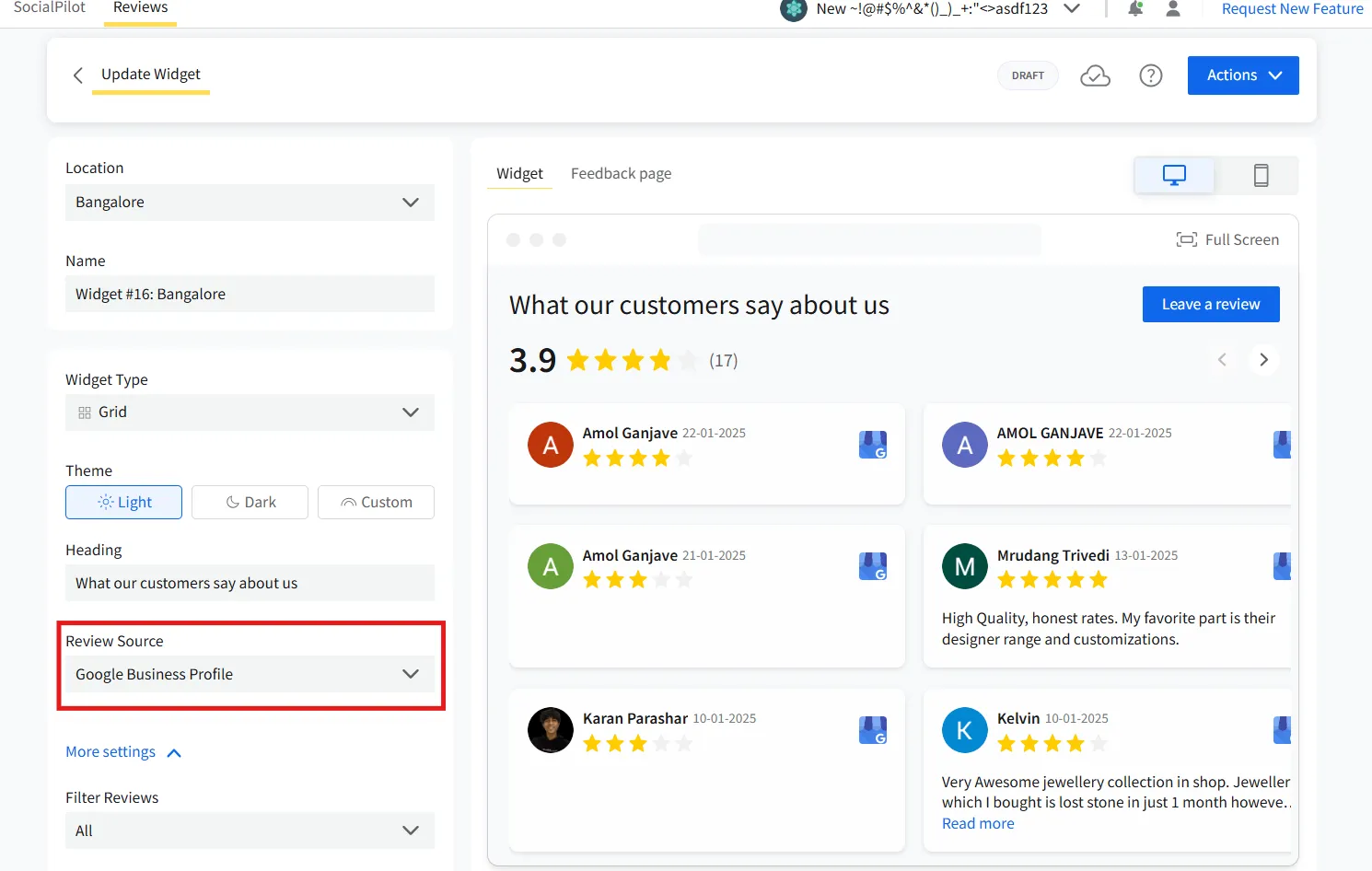 Select source as Google Business Profile