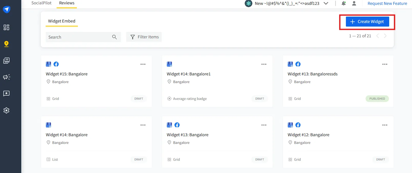 click on Create Widget