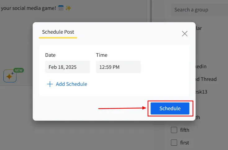 Choose the correct date and time to schedule the post Choose the correct date and time to schedule the post