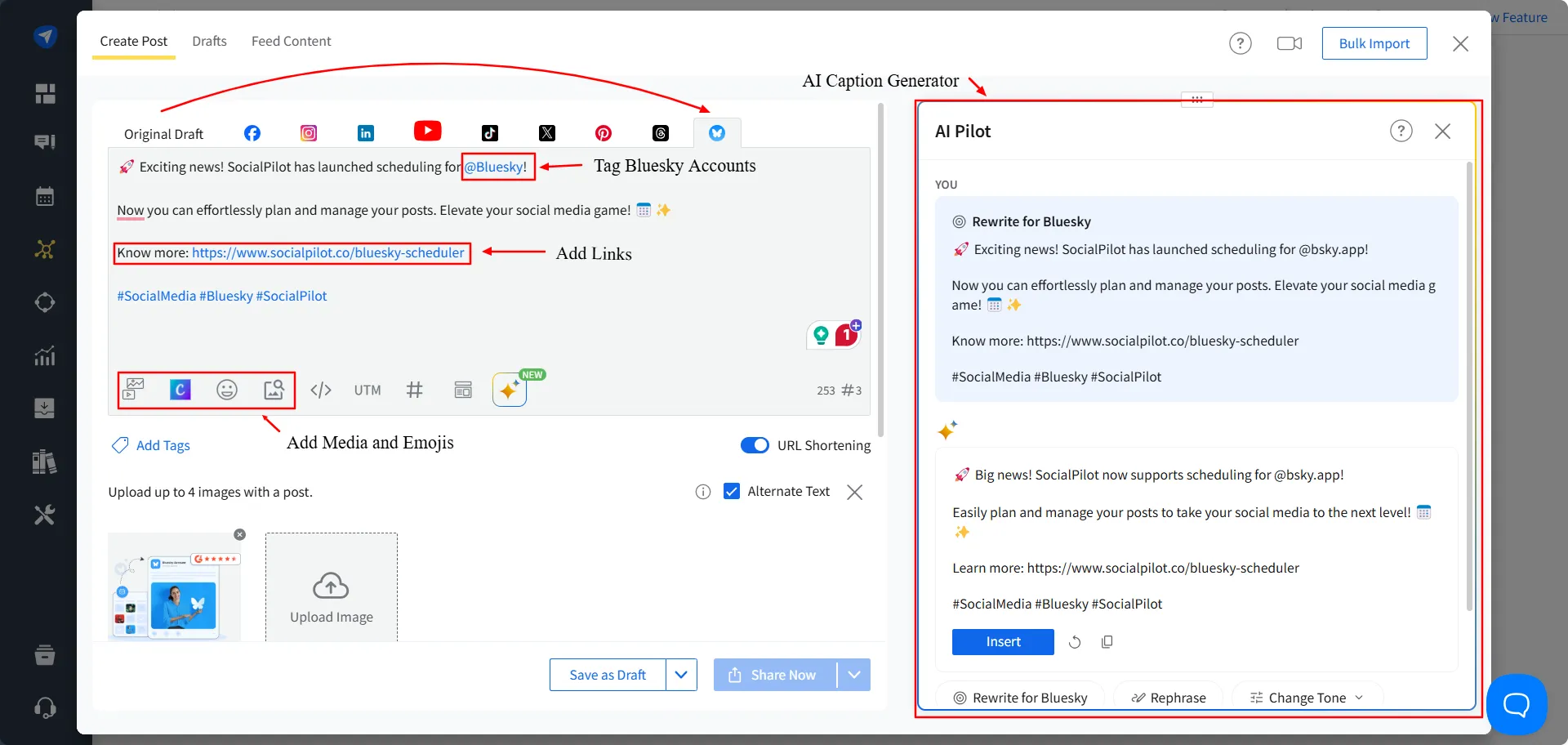 Compose Bluesky post with SocialPilot Compose Bluesky post with SocialPilot