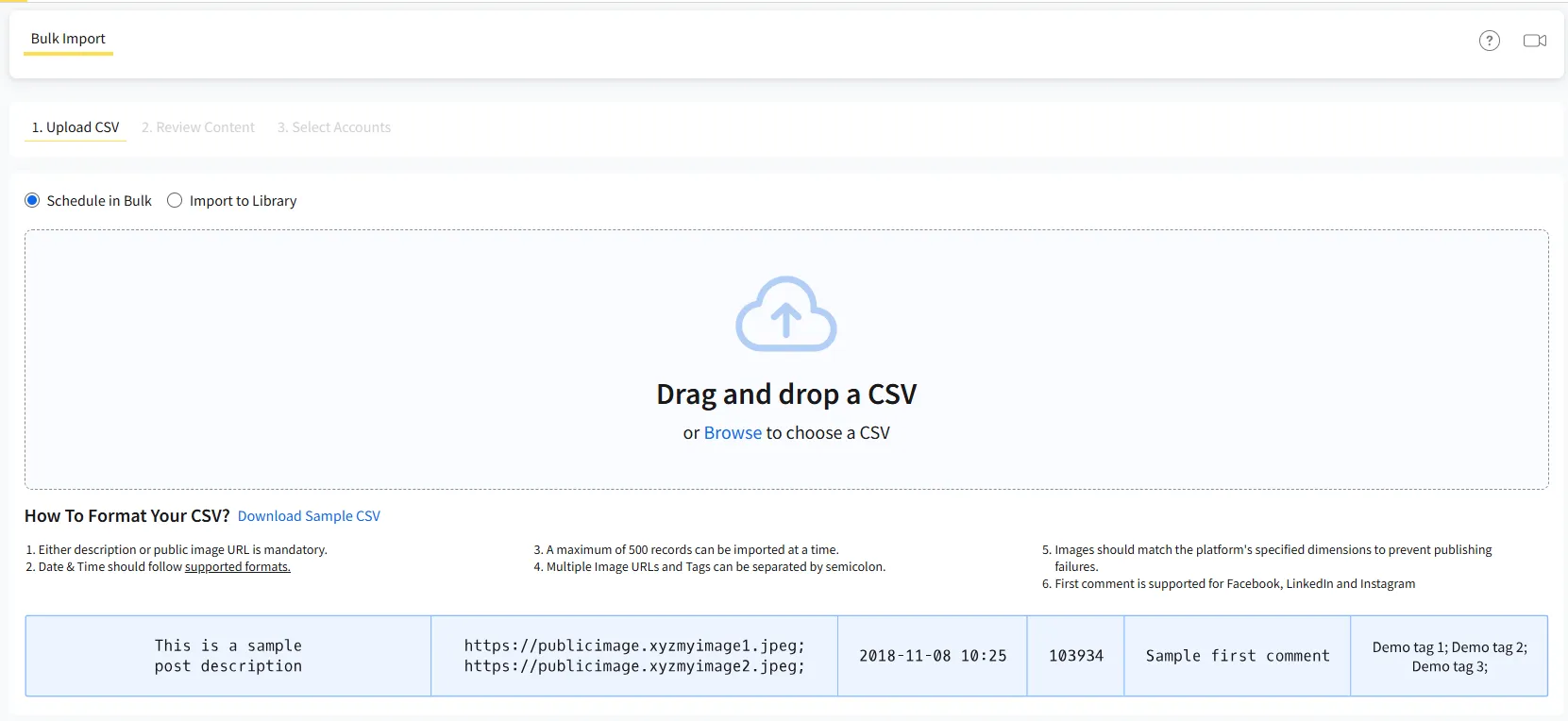 Drop CSV file to bulk schedule Bluesky post Drop CSV file to bulk schedule Bluesky post