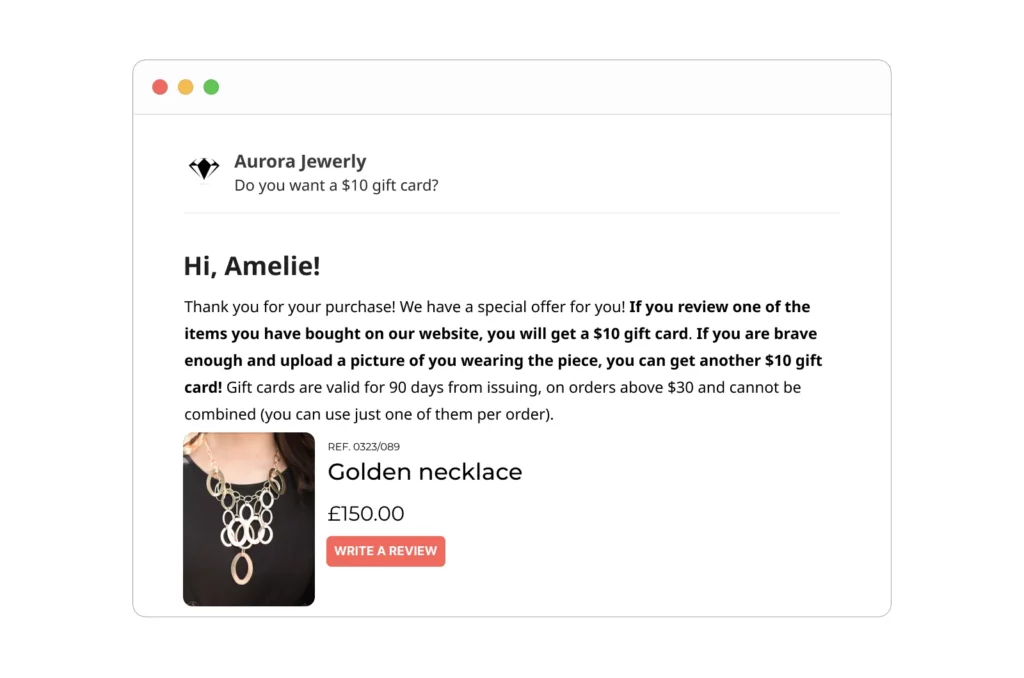 Email review request with incentivized reviews offer