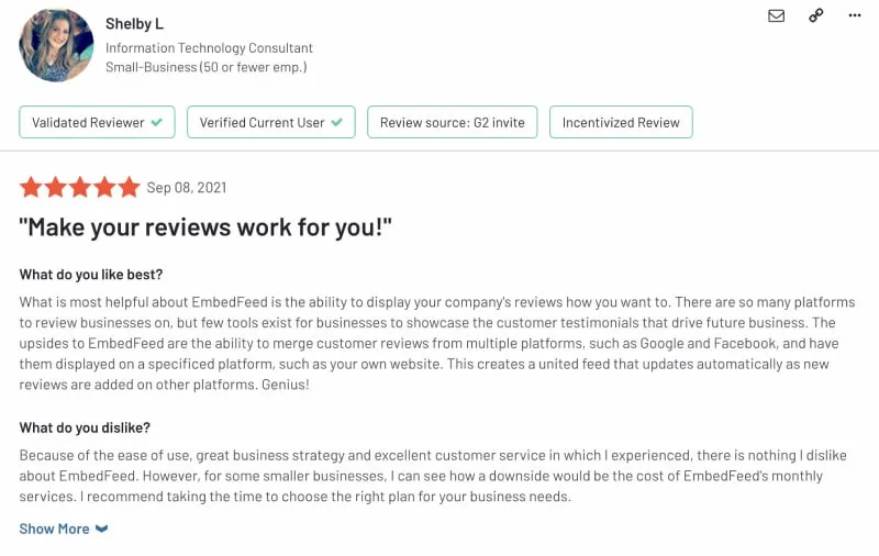 Incentivized feedback on G2 for new product and services