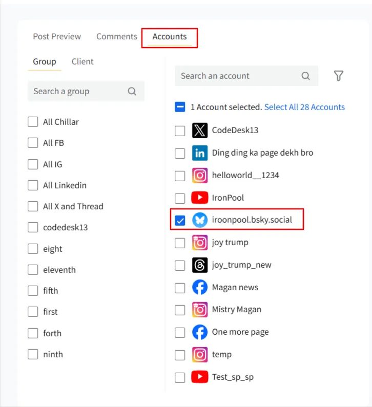 Select Bluesky account Select Bluesky account