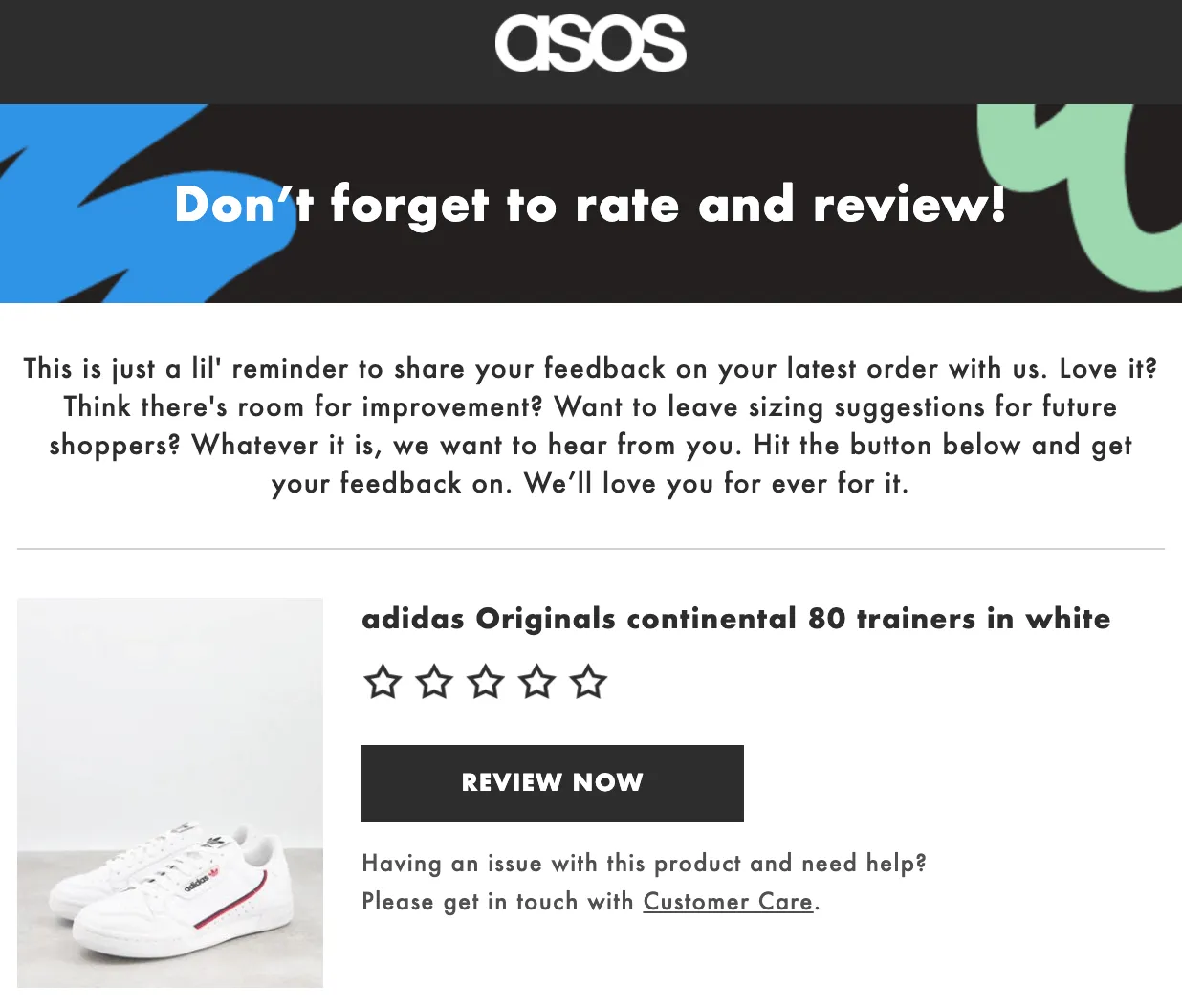Sending review requests a week after product delivery