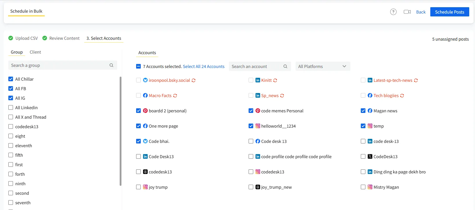 select account to schedule Bulk posts select account to schedule Bulk posts