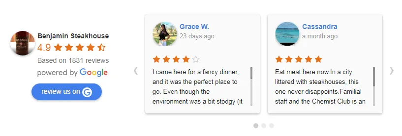 Google My Business reviews embedded in a WordPress website – live preview