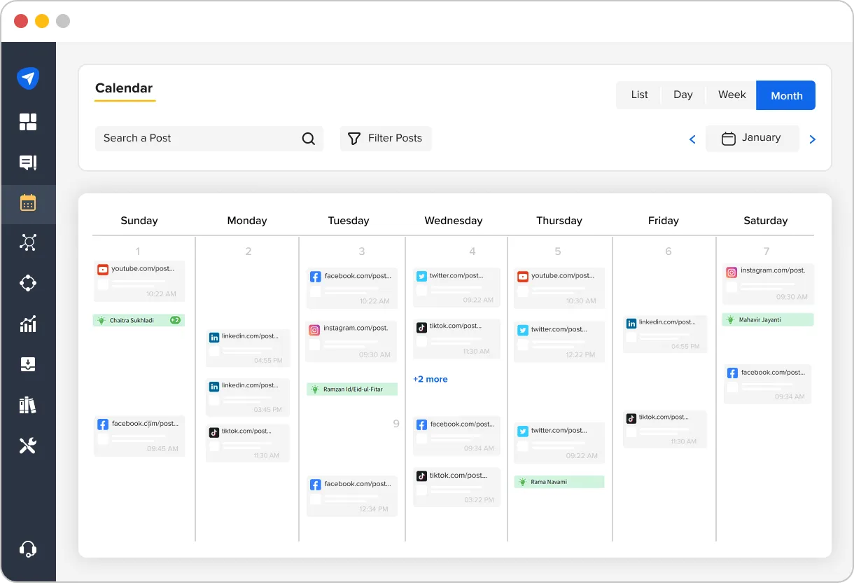 SocialPilot's content calendar