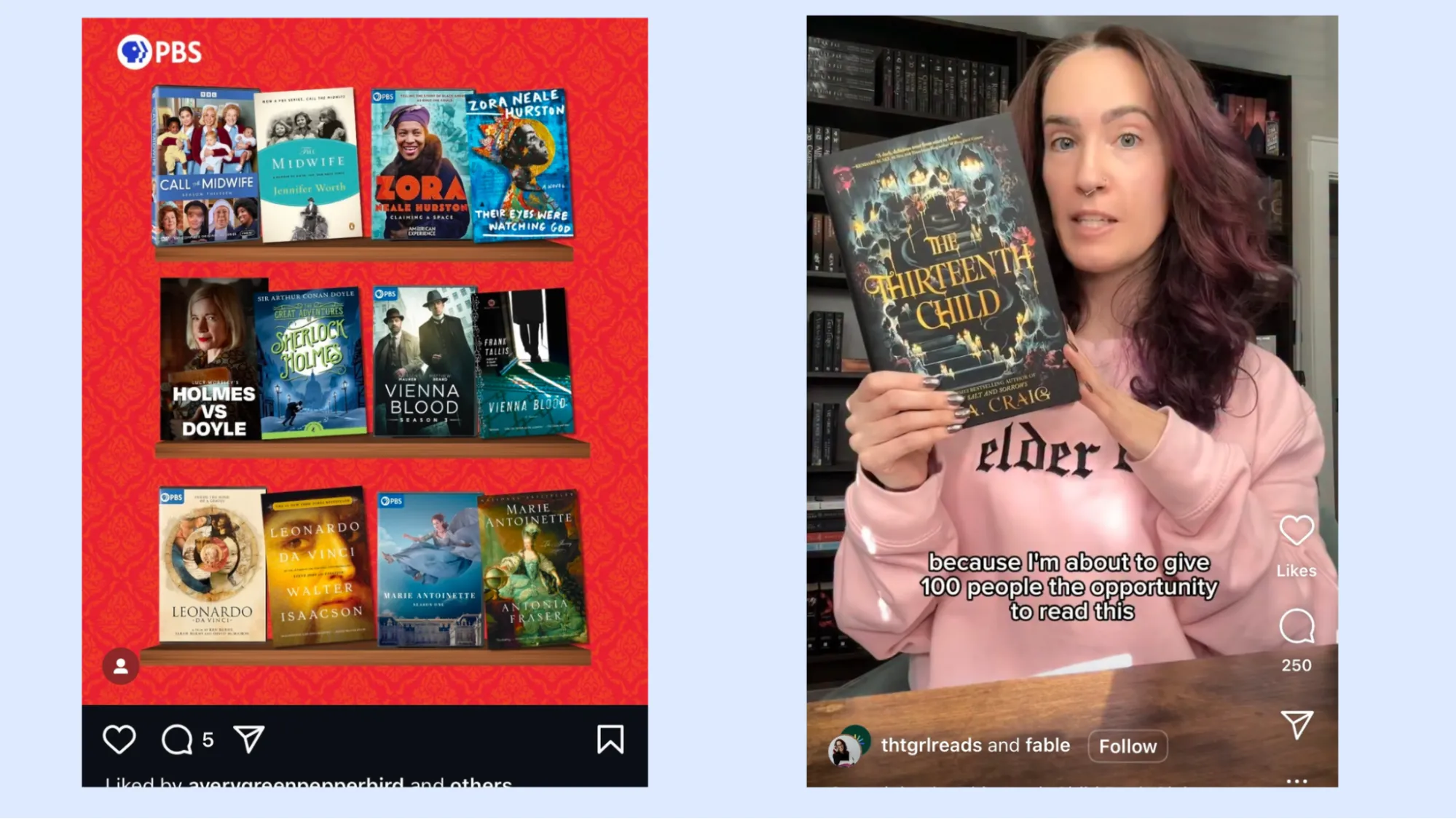 an image showcasing different Instagram post types fable use to engage with book lovers and TV show aficionados