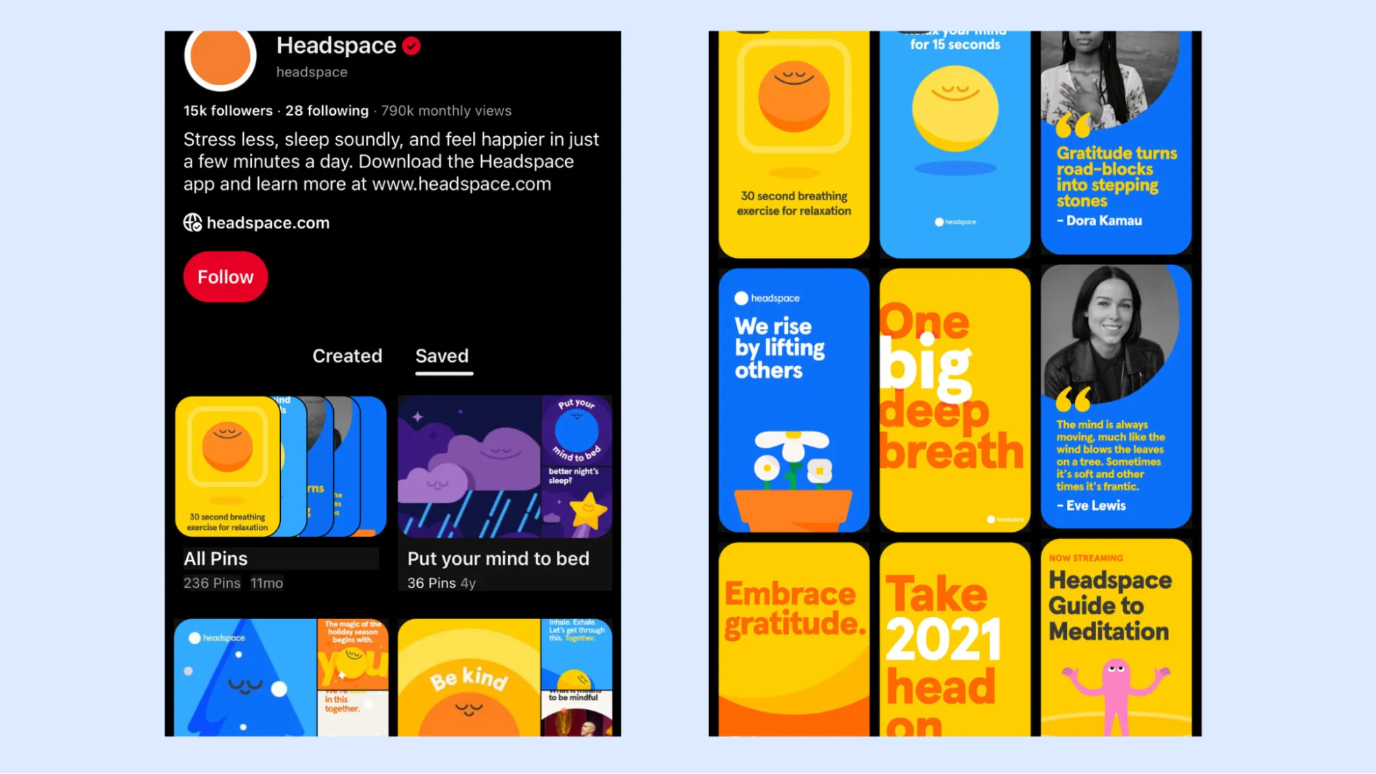 an image showcasing how Headspace uses Pinterest boards