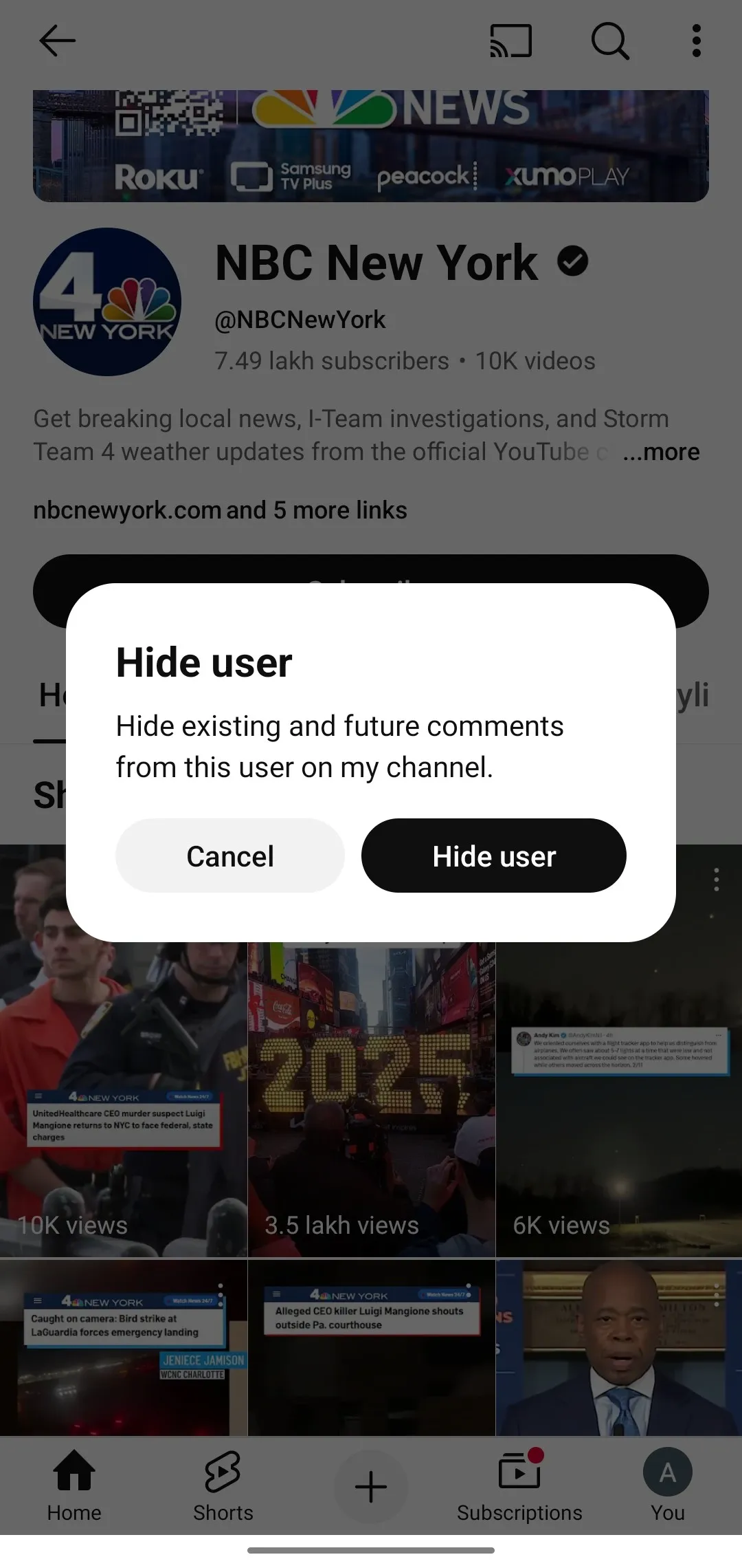 Click on Hide User