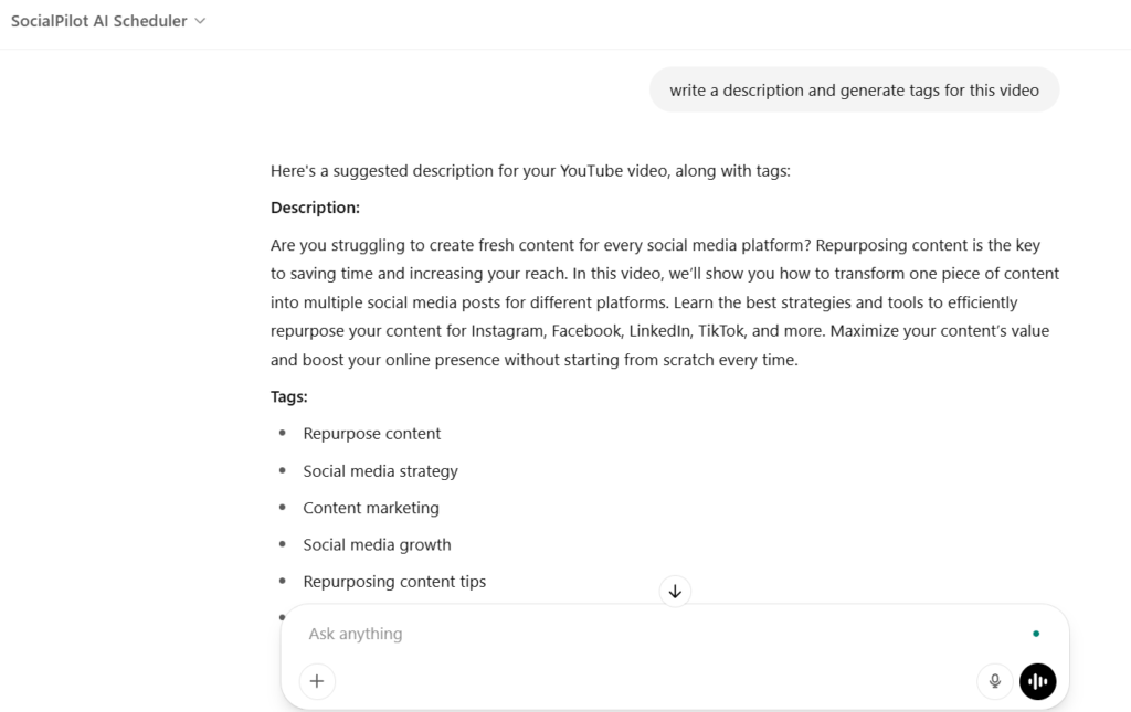 Get YouTube video descriptions and tags using AI scheduler