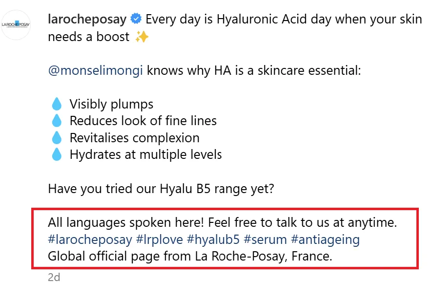 larocheposay promoting their brand hashtags