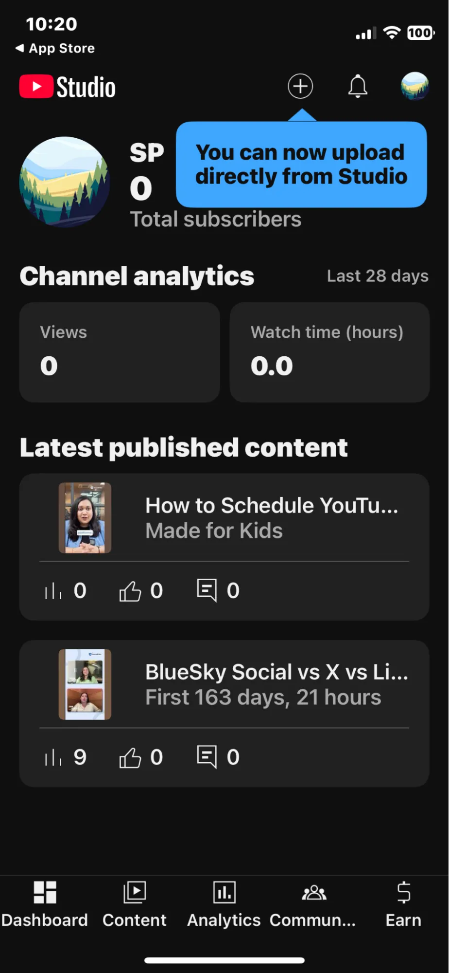 Visit youtube studio on mobile