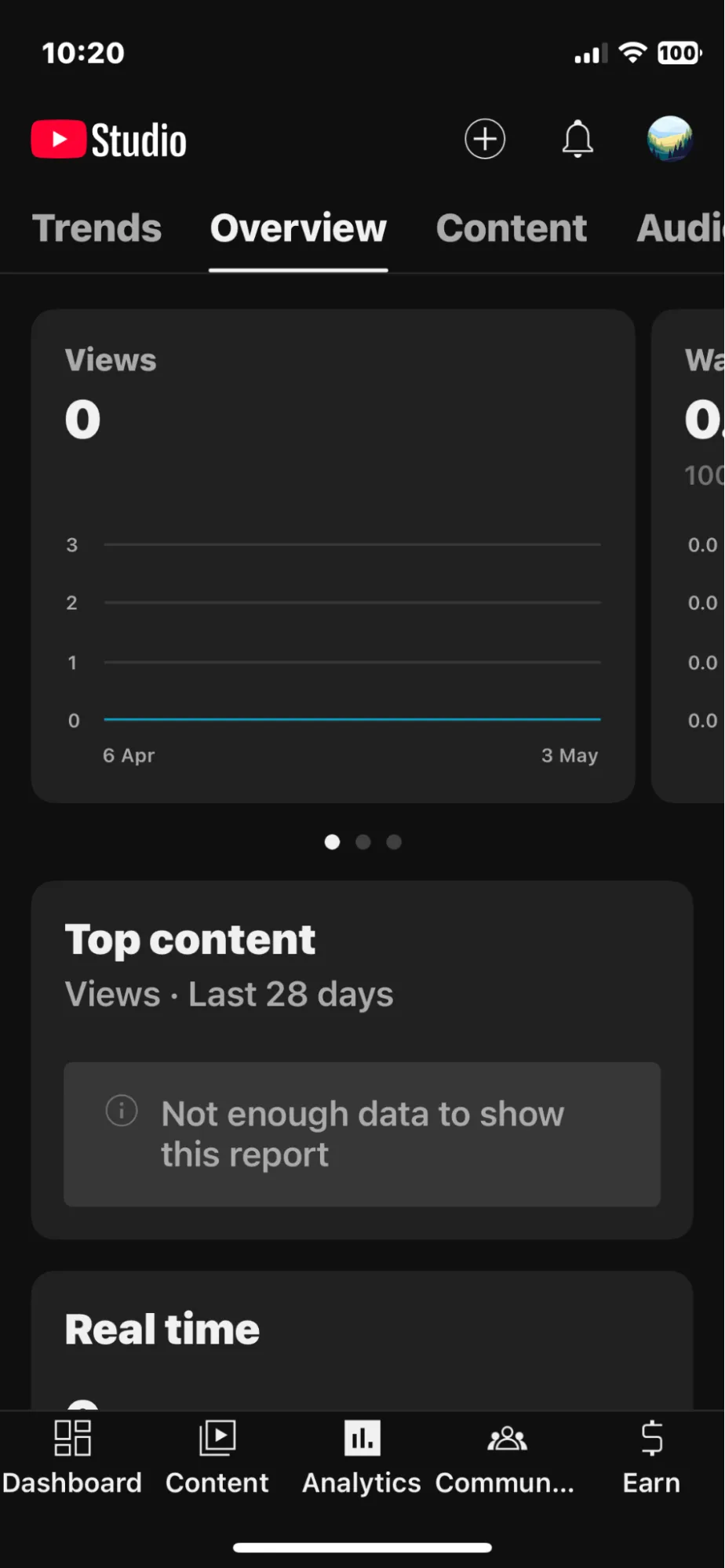 click on analytics on mobile to see youtube performance