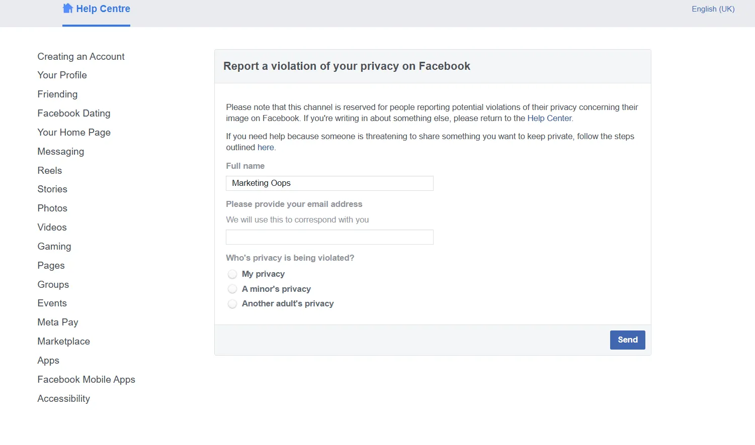 fill the form and submit to report your issue