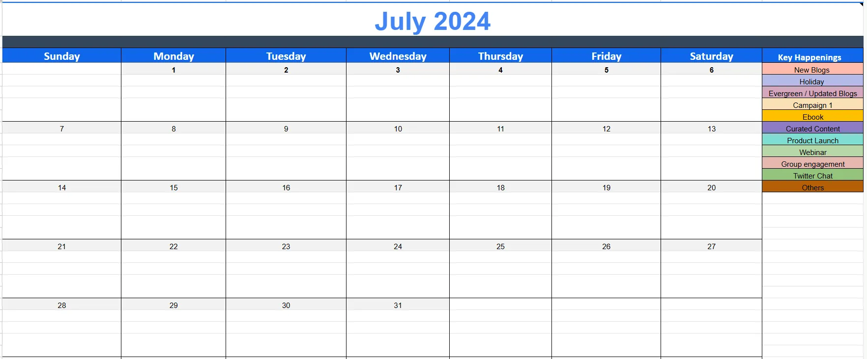 social media calendar template Google sheets monthly view