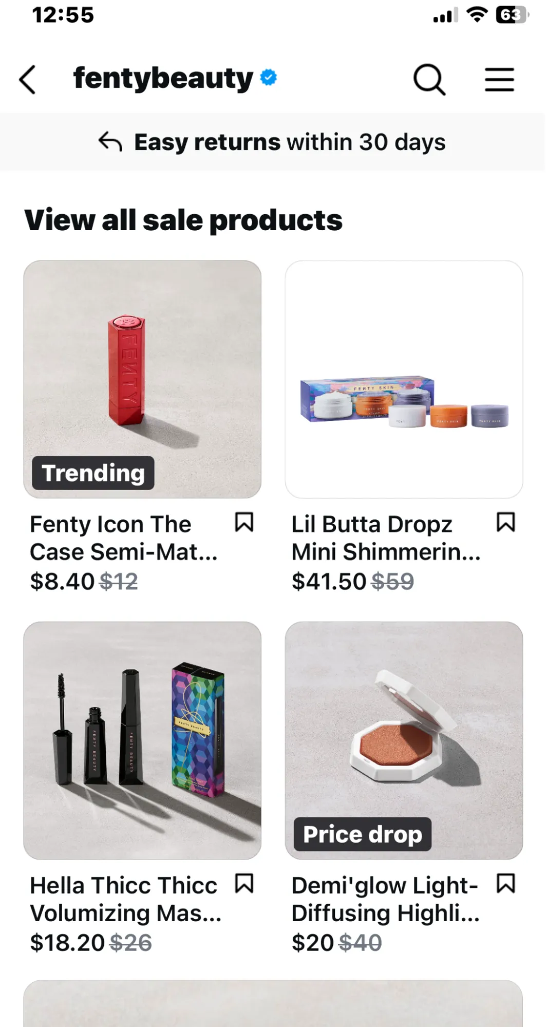 Fenty beauty shop from instagram