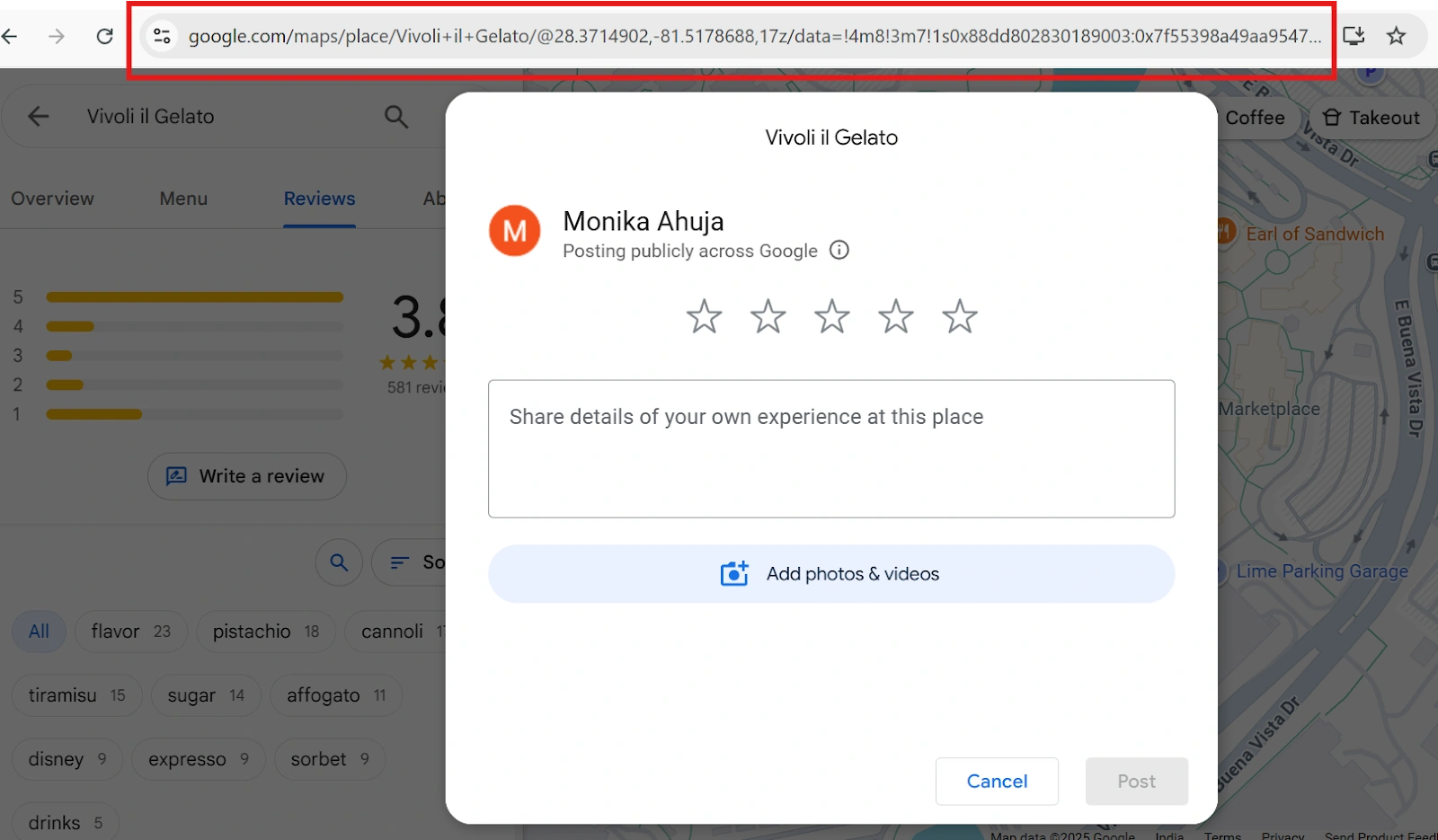 Generate review link through Google Maps